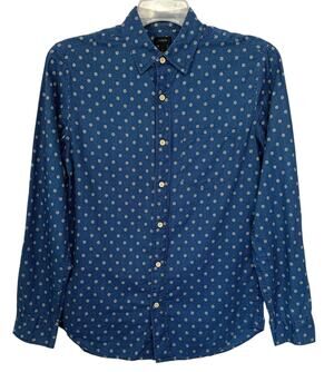 2/$15 J. Crew Secret Wash Shirt Organic Cotton Print Slim Fit Blue 06848 Size S